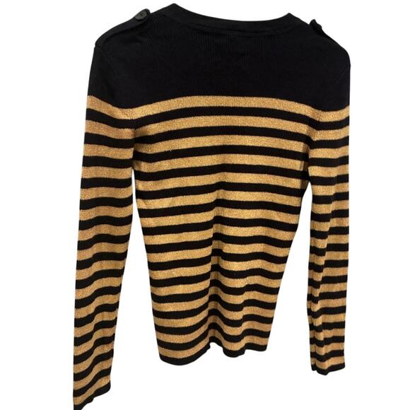 Lauren Ralph Lauren Womens Sweater Size Small Navy Blue Gold Metallic Nautical - Picture 4 of 7